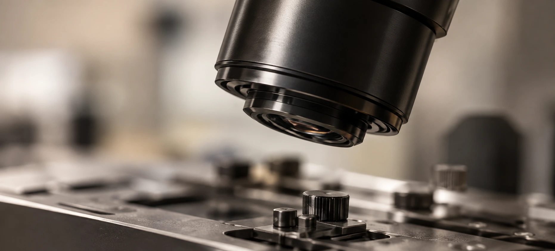 Microscope lenses in warm light